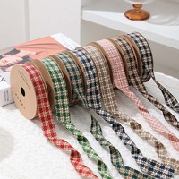 2.5cm automne et hiver bricolage accessoires de vêtement fait à la main 100% polyester arc ruban pied de poule impression motif emballage