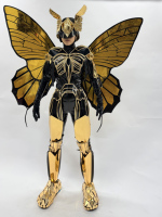 Combinaison de performance dorée effet miroir avec ailes de papillon, abeille et fée, style guerrier, DJ, ange, bar, cosplay, argentée, pour adulte