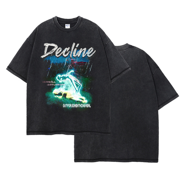 Vintage Graphic Printed T-Shirt for Men Oversized High Street Fashion Loose Fit 100% Cotton Washed Casual Style with Pattern