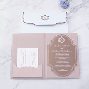<span class=keywords><strong>Invitation</strong></span> de mariage minimaliste personnalisée, couverture rigide pliable, velours bleu marine, avec carte en acrylique miroir argenté à feuille d'or blanche, enveloppe - Product Image 6
