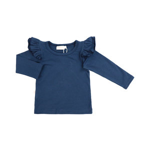 Camisetas de manga larga con <span class=keywords><strong>cuello</strong></span> redondo para niñas pequeñas, camisetas de color sólido para niños, camisetas casuales con volantes, camisetas con diseños elegantes para niñas - Product Image 3