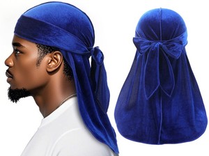 Velvet Soft Durags Men <b>Women</b> Long Double Wide Straps Silky Durag Liner Stitched for 360 Waves <b>Cap</b> Promotion Gift - Product Image 2