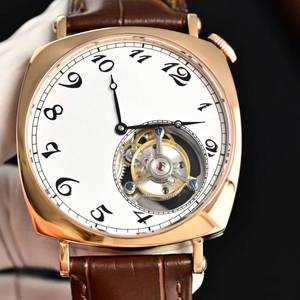 Montre-bracelet tourbillon ovale en or rose au design luxueux avec cadran blanc mat et index des heures en chiffres arabes, idéale pour les affaires - Product Image 1