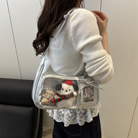 Sac à bandoulière hobo argenté métallisé pour femme, sac Ita transparent en PU avec fenêtre, sac brillant Y2K à porter sous le bras, sac à bandoulière/sac croisé
