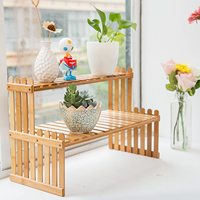 Support de plante en bambou à 2 niveaux pour table - Support léger pour pot de fleurs de bureau pour une utilisation en intérieur/extérieur et en jardin