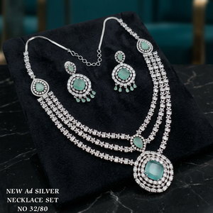 High Quality <b>Silver</b> Plated Brass Women's Wedding Bridal Set <b>Choker</b> Necklace Drop Earrings Tikka Ethnic Zircon Trendy Latest - Product Image 2