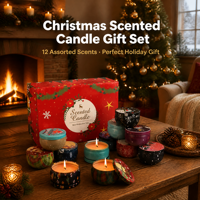 Coffret Cadeau de Bougies Parfumées Artisanales en Cire de Soja Écologiques pour Noël – 12 Bougies en Boîte Assorties – Vente en Gros pour Fêtes et Événements Festifs