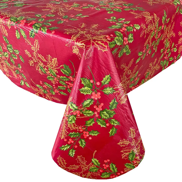 100% ポリエステルクリスマスツリー緑の葉赤い背景スタイル防水耐油家庭用環境にやさしいテーブルカバー