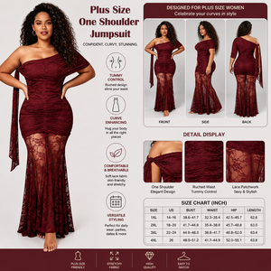 <span class=keywords><strong>Abito</strong></span> <span class=keywords><strong>da</strong></span> <span class=keywords><strong>sera</strong></span> <span class=keywords><strong>lungo</strong></span> a sirena <span class=keywords><strong>bordeaux</strong></span> in pizzo, monospalla, a maniche corte, arricciato, traspirante, estivo, elegante, per feste - Product Image 2