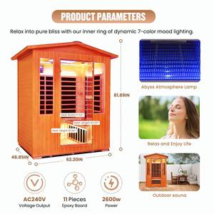Sauna de Madera de Cedro Rojo para Exteriores, para 2-4 Personas, 2.6KW, con Control Inteligente y Altavoz Bluetooth, Disponible en EE. UU. - Product Image 4