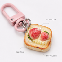 Porte-clés en résine imitation alimentaire, pendentif ananas, fraise, pain grillé, breloques de sac mignonnes et kawaii, cadeau pour filles