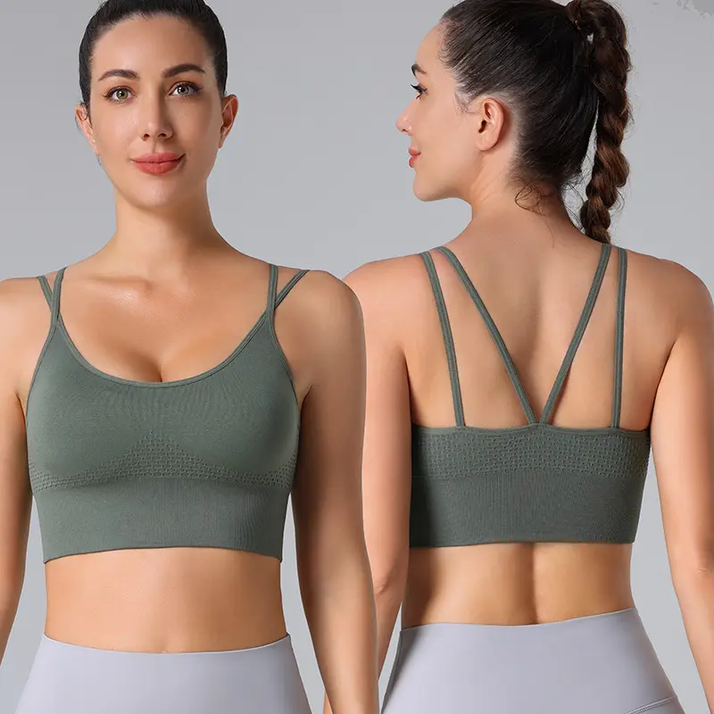 Bra olahraga Yoga wanita, ukuran besar backless crop top kebugaran lari tahan guncangan bra yoga berongga cangkir Yoga yang dapat dilepas