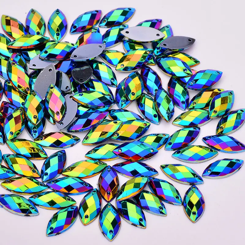 7*15Mm May Đen AB Horse Eye Crystal Appliques Sew On Fancy Crystals Stones Flatback Acrylic Strass Rhinestone Cho Handmade