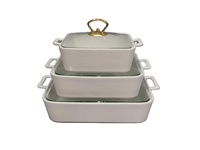 Ensemble de casseroles de cuisson à induction en céramique dorée rectangulaires modernes, vaisselle créative en fer, comprenant un support pour plat de cuisson, pot léger pour hôtel