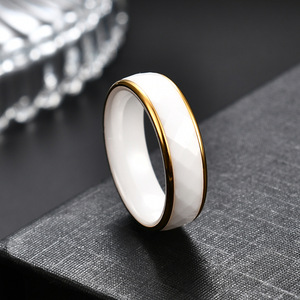 White And Black <b>Ceramic</b> <b>Ring</b> 6Mm Gold Edge Geometric Design For Couples Wedding Jewelry Unisex Stainless Steel - Product Image 3