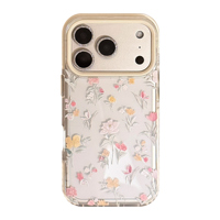 Coque de téléphone anti-jaunissement transparente en TPU+PC avec anneau magnétique pour iPhone 17/16/15/14/13/12/11 Pro Max, antichoc, motif floral IMD, design pastel