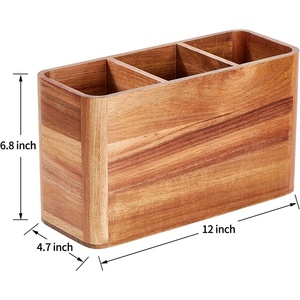 FLYWOD 3 vano utensili <span class=keywords><strong>da</strong></span> cucina supporto posate scatola Organizer utensili in legno contenitore porta utensili in legno legno porta utensili - Product Image 2