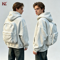 Sweat à capuche zippé pour homme, style américain, coupe ample, en mélange de coton épais, avec motif sac à dos 3D, collection Printemps-Automne 2027