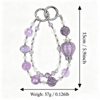 Lujoso Colgante Morado con Corona y Cuentas para Bolso, Llavero de Cristal Plateado, Colgante para Teléfono, Joyería Hecha a Mano al por Mayor