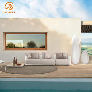 Set di Divani Sezionali da Esterno Moderni e Geometrici, Mobili da Patio in Stile Box <span class=keywords><strong>Blu</strong></span> Navy Intenso con Cuscini Color Crema e Pouf Rotondi - Product Image 4