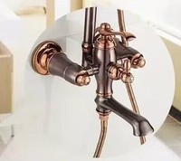 Ensemble de robinetterie de bain et de douche de style européen, 3 fonctions, en laiton antique doré rose, mitigeur de douche, ensemble de robinetterie pour baignoire