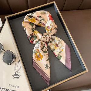 Selendang Sutra Satin Mewah Gaya Baru Motif Kotak-Kotak Kecil, Syal Sutra Lembut Bentuk Kotak Kecil untuk Wanita - Product Image 2