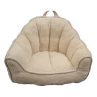 Beiger Sitzsack mit individuellem Logo, halbrunder Rückenlehne und weichem Samtbezug – Bodensofa für Mietwohnungen und Studios