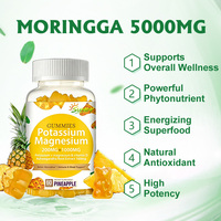 Gummies de potassium et de magnésium OEM/ODM pour adultes, haute absorption, complément nutritionnel sans sucre, végétalien, saveur ananas naturelle