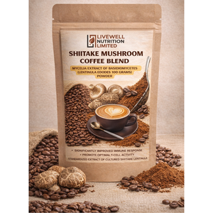 Mélange de café aux champignons Shiitake Livewell Nutrition 100g, extrait de mycélium en poudre, soutien immunitaire - Product Image 1