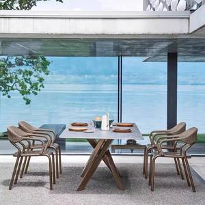 ชุดโต๊ะเก้าอี้หวายสำหรับสวน 6 ที่นั่ง กันน้ำ ดีไซน์มินิมอล สำหรับระเบียงและลานวิลล่า - Product Image 1