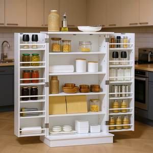 Aparador de cocina blanco de 41 pulgadas con 5 niveles de estanterías ajustables y 12 organizadores para especias para despensa - Product Image 2