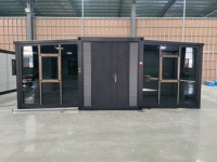 Maison préfabriquée extensible de 20 pieds, 38 m², 2 chambres, mur-rideau en verre, porte de sécurité pour bureau, villa, location