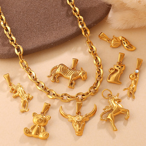 Dijes de Acero Inoxidable con Baño de Oro PVD de 18K, Diseño 3D del Reino Animal, para Fabricación de Joyería, para Perro, Sirena, León, Delfín, Jirafa, para Regalo - Product Image 2