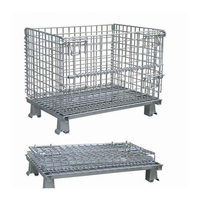 Conteneur pliable en treillis métallique robuste en acier zingué pour entrepôt avec 4 roues
