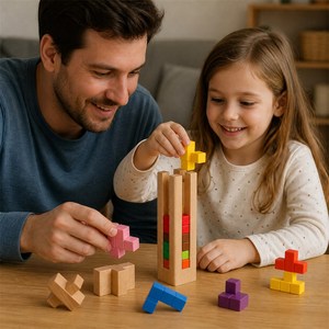 Jeu de construction de tours en blocs de <span class=keywords><strong>bois</strong></span> pour enfants, préscolaire, familial, personnalisable, vente en gros, fournisseur OEM - Product Image 2