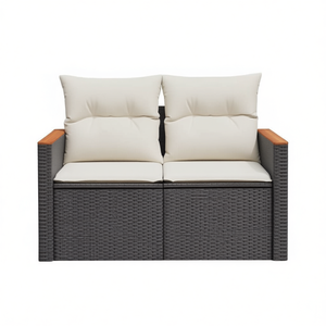 Sofá de Jardín de Dos Plazas, Muebles de Exterior de Ratán con Cojines Color Crema, Diseño Contemporáneo Impermeable - Product Image 1