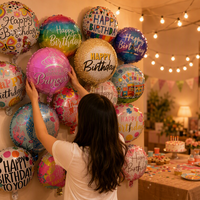 Joyeux Anniversaire - Ballon Rond en Aluminium de 18 Pouces - Décoration de Fête - Fournitures pour Enfants - Vente en Gros - Cadeau Gonflable Nouveauté - Célébration
