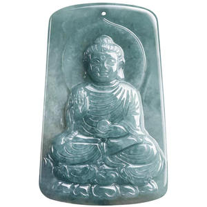 หยกเจไดต์ธรรมชาติสีน้ำเงิน จี้หยกพระพุทธเจ้าพระสังฆราชขนาดใหญ่  จี้รูปสัตว์ประจำปีนักษัตรแกะและลิง  จี้สำหรับผู้ชายและผู้หญิง รุ่น FG74 - Product Image 2