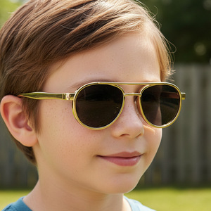 <span class=keywords><strong>Gafas</strong></span> de Sol Infantiles Unisex <span class=keywords><strong>con</strong></span> Forma de Rana, Moda 2026, Retro Clásicas, UV400, Montura Completa, Doble Puente, Estilo Piloto - Product Image 1