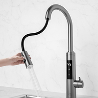 Robinet de cuisine extractible en acier inoxydable à chauffage électrique instantané, mitigeur thermostatique eau chaude et froide, vente en gros