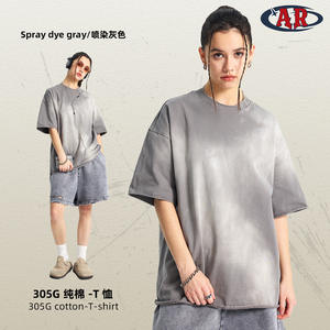 ARTIE 2025, marca de moda americana, camiseta de manga corta para hombre, acabado lavado Retro desgastado, teñido en aerosol, borde irregular destruido - Product Image 1