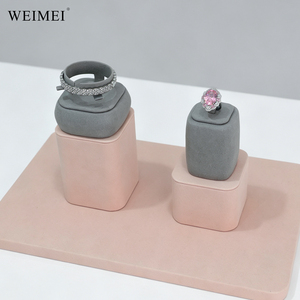 WEIMEI Luxury Gray Velvet Pink <b>Necklace</b> Bust <b>Ring</b> Earring Bracelet Stand Retail Window Boutique Jewelry Counter Display Set - Product Image 4