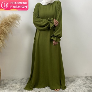 6778# Popular Women Bubble Crepe Elegant <b>Dress</b> Elastic Pleated Cuff With Side Pockets Versatile Daily <b>Eid</b> <b>Long</b> <b>Dress</b> - Product Image 1