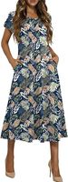 Robe longue tropicale à fleurs pour femmes à manches courtes, idéale pour les vacances à la plage au quotidien. Fabriqué en tissu climatisé.