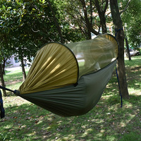 Hamac de camping portable grand format avec moustiquaire, hamac de parachute ultraléger pour l'extérieur, sangles d'arbre, lit suspendu