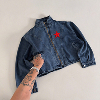 Veste en jean vintage personnalisée pour homme, délavage clair, col montant, fermeture éclair, broderie étoile rouge, coupe courte, style streetwear décontracté, usine OEM ODM