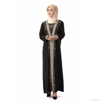 Kameez ensemble à manches longues brodé femmes tenue quotidienne style moyen-orient coupe ample polyester deux pièces robe