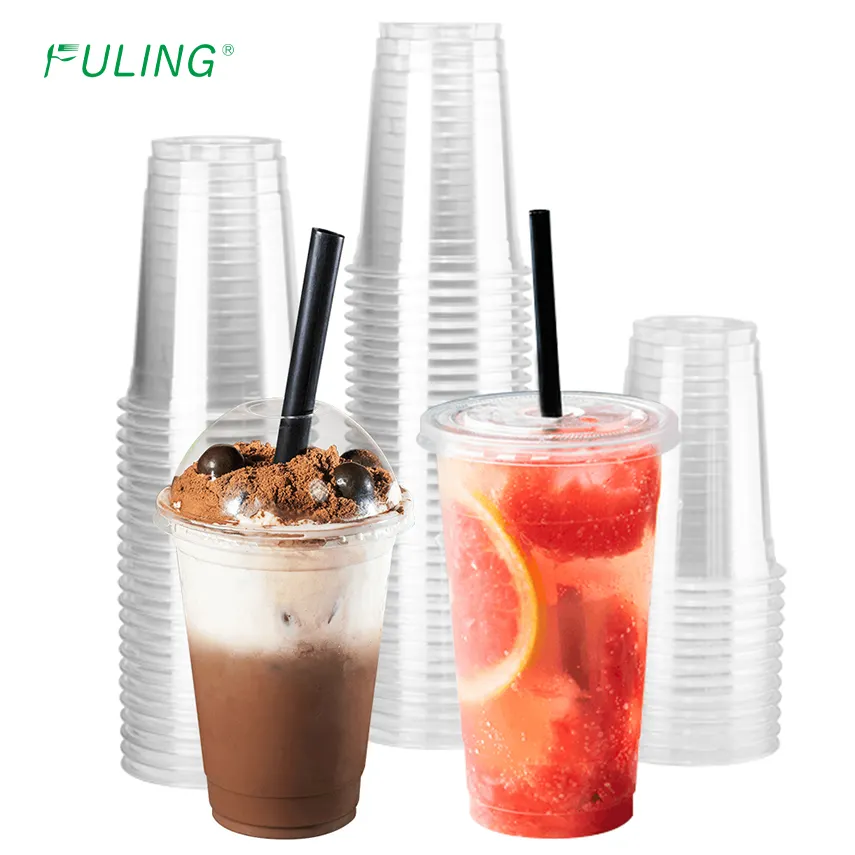 FULING cangkir plastik hewan peliharaan sekali pakai dengan tutup kustom cangkir susu teh Boba cangkir teh gelembung