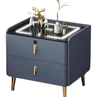 Table de chevet en bois à 4 tiroirs, table de chevet cachée en plastique, meuble longue avec chargeur sans fil et serrure