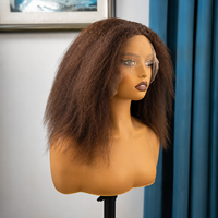 Perruque Lace Wig 4C Kinky Edge Hairline Kinky Straight avec Nœuds Décolorés, Cheveux Humains Vierges Yaki Straight, Dentelle HD Transparente 13x6